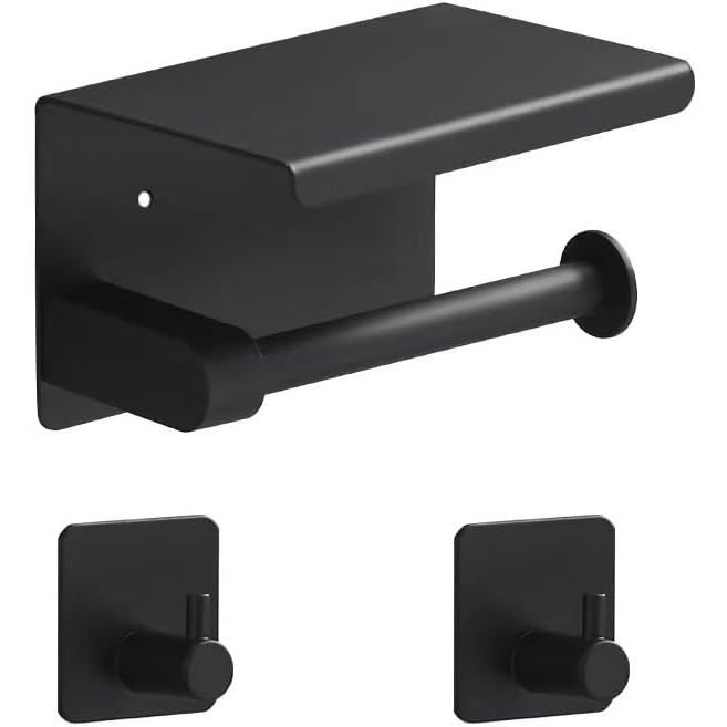 Porte-Rouleau WC Aikzik | Autocollant Sans Perçage | Acier Inox Noir