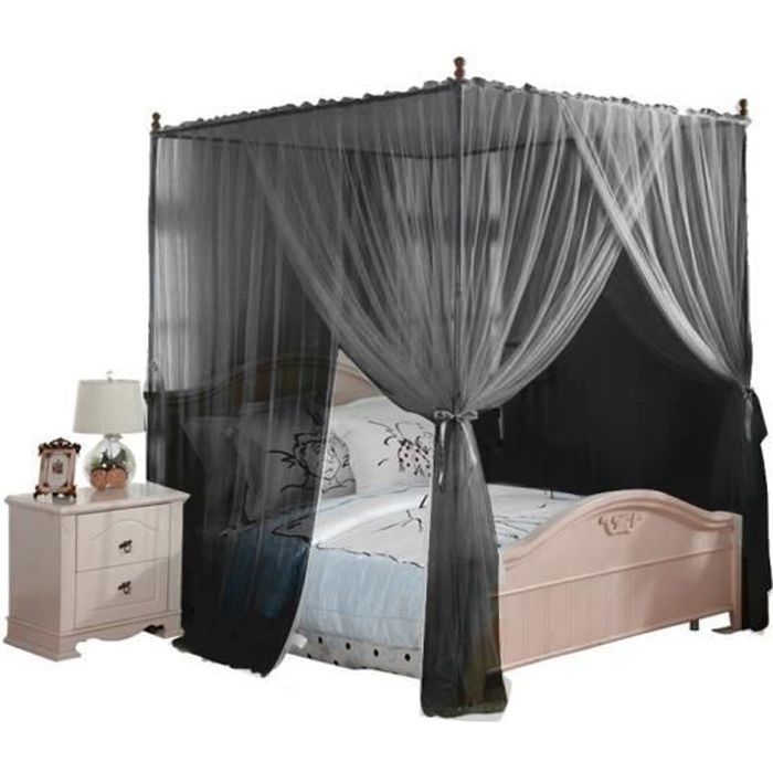 Rideau de lit dangle en dacron avec moustiquaire ultra grande - Uarter - Noir - 210 x 190 x 240 cm