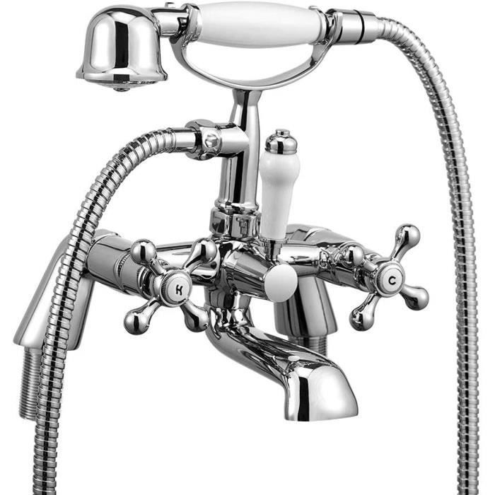 Mitigeur Baignoire Luckyhome - Style Victorien - Laiton Chromé - Pommeau Inclus