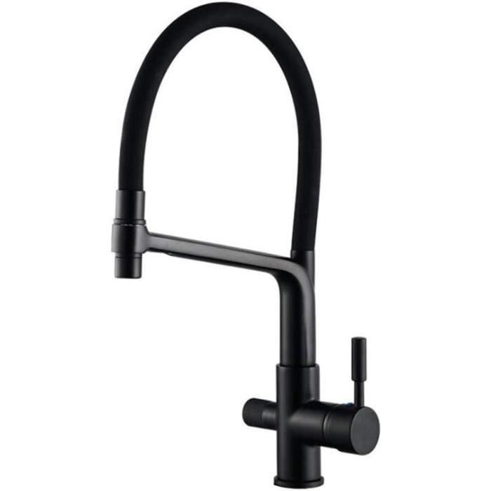 Robinet De Cuisine Pour Osmoseur G1/4 Acier Inoxydable 304 Noir - Bec Rotatif 360°, Montage Épaisseur 12-30 Mm - 10
