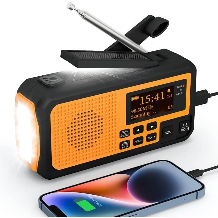 J-367 Solaire Radio Portable, Dab-FM Poste Radio Réveil avec Batterie