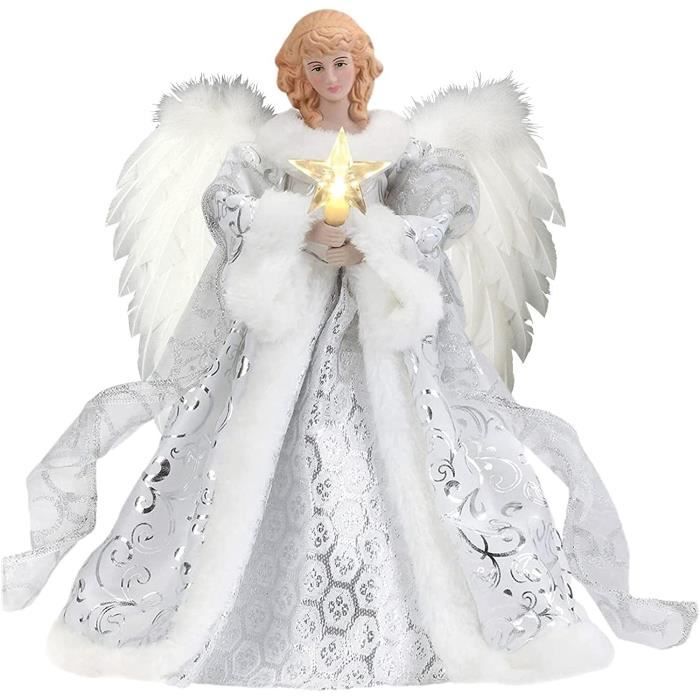 Topper d'arbre de Noël d'ange avec Plumes Ailes 30x25cm Ange de Noël