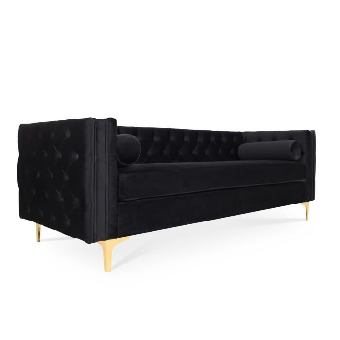 Canapé 3 places Edward Velours Noir pieds doré Canapé 3 places Edward Velours Noir pieds doré