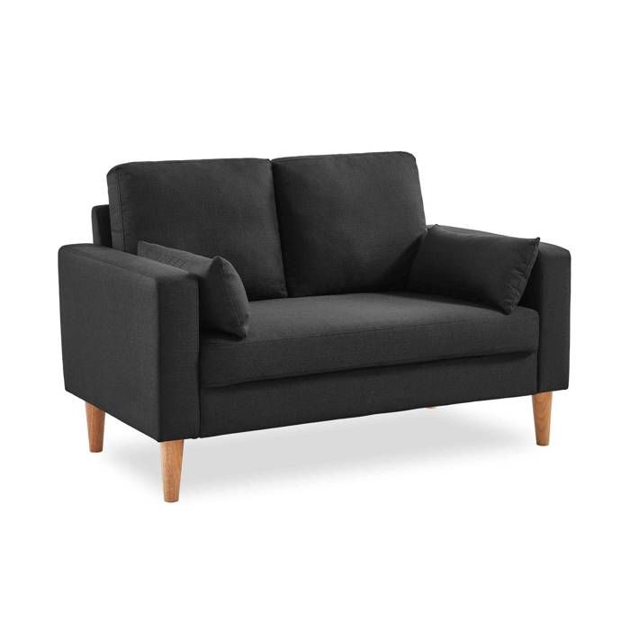 Canapé en tissu gris chiné foncé - Bjorn - Canapé 2 places fixe droit pieds bois. style scandinave Canapé en tissu gris chiné foncé - Bjorn - Canapé 2 places fixe droit pieds bois. style scandinave
