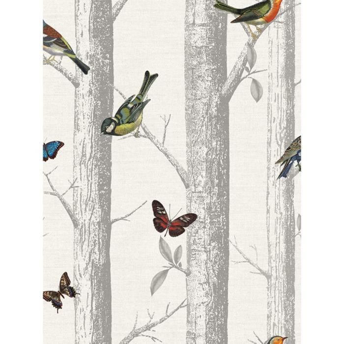 Oiseaux sur les branches Wallpaper-blanc