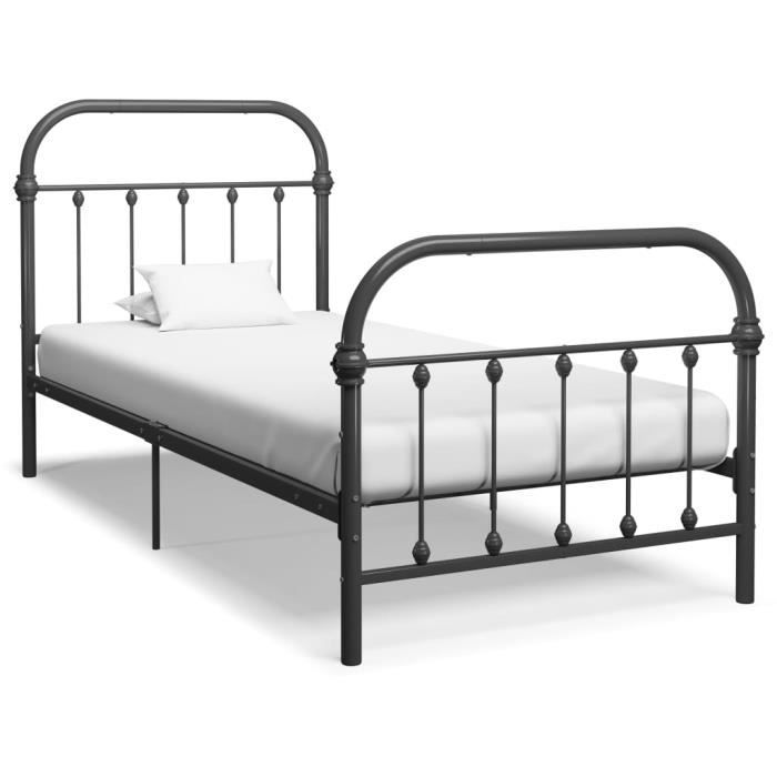 Metall lit - Chambre Cadre de lit Gris Métal 90 x 200 cm FR4670