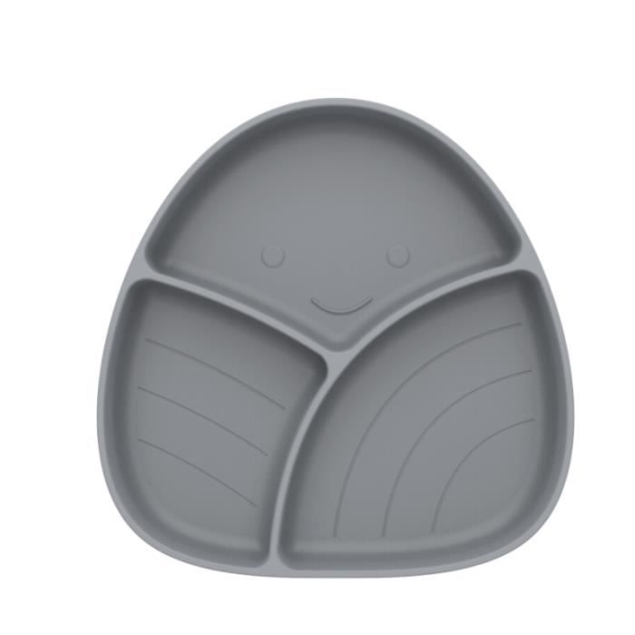 Assiette Bébé Silicone Antidérapante 3 Compartiments – Ventouse Puissante – Dino Thé Vert – Passe Lave-Vaisselle & Micro-ondes