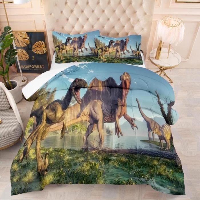 Housse de Couette 140x200 cm Dinosaures Désign, en Microfibre avec Housse de Couette 140x200 cm Dinosaures Désign, en Microfibre avec