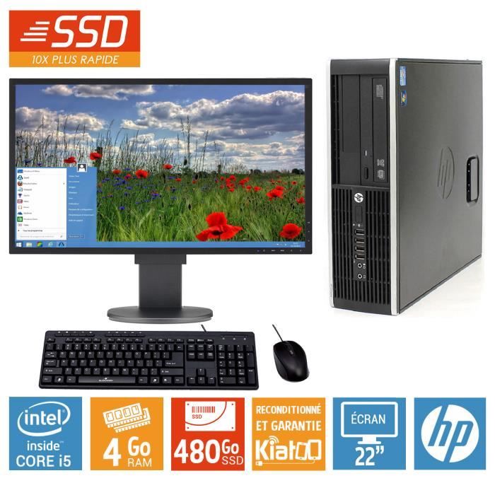 Ordinateur de bureau HP ELITE 8100 intel core I5 4 go ram 480 go disque dur SSD TFT 22  pc de bureau reconditionnée W10