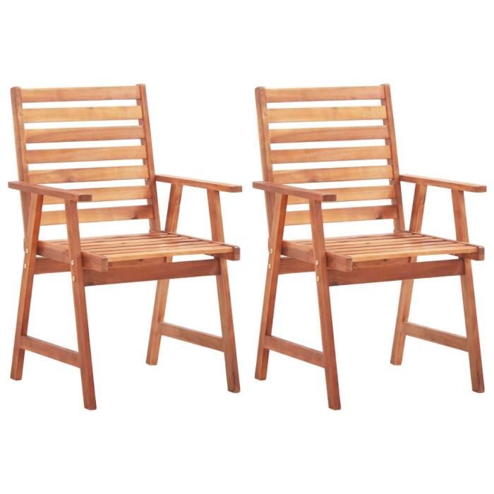 chaises de salle à manger salon jardin - lot de 2 - bois d'acacia massif - avec accoudoirs - style campagne