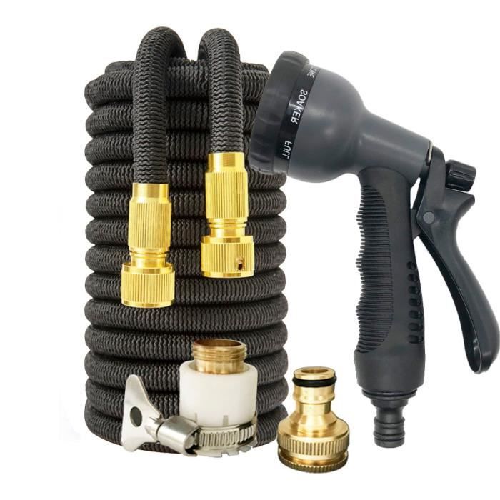 Noir 75FT Tuyau Magique Extensible Nettoyage Tuyau D'arrosage Extensible avec Pistolet Pulvérisateur 8 Fonctions Anti-fuite Support de Tuyau Laver la Voiture Pour Jardinage Tuyau Arrosage 