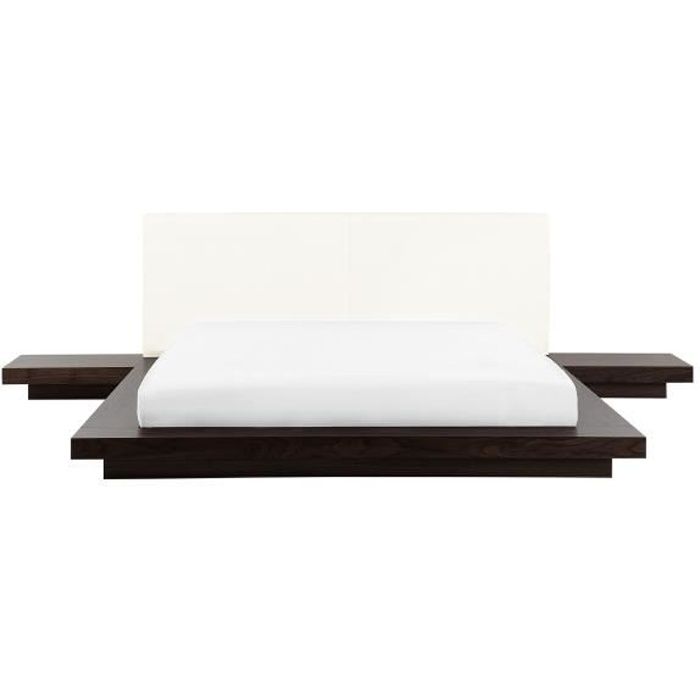 Lit Design 180x200 Cm Cadre Avec Chevets Integres En Bois Tete