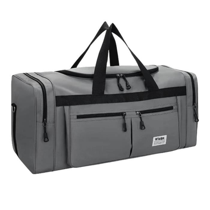 80L Sac de Voyage, Grand Sac de Sport Pliable, Sac Weekend avec Bandoulière  et Multi-Poches, pour Voyage Camping - 70x28x32cm - Gris