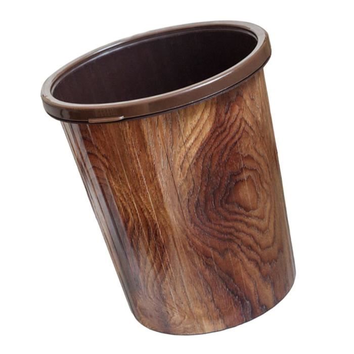 Poubelle Rectangulaire 12L Imitation Bois - Corbeille à Papier Rétro Avec Anneau De Pression