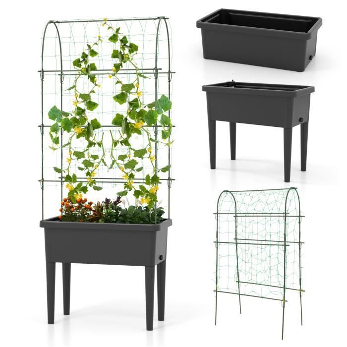 Jardinière Plastique Aqua Toscana Avec Indicateur D’eau – 100 Cm, Couleur Anthracite