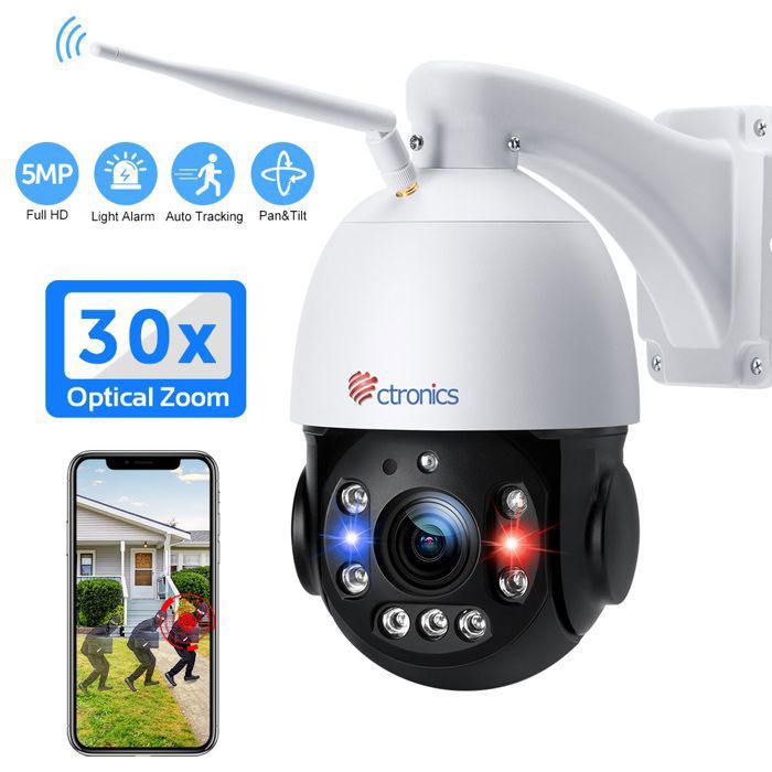 Ctronics 5MP Caméra de Surveillance 30X Zoom Optique WiFi Extérieure  Détection Humaine Vision Nocturne 150M Alarme Sonore IP66 - Cdiscount  Bricolage