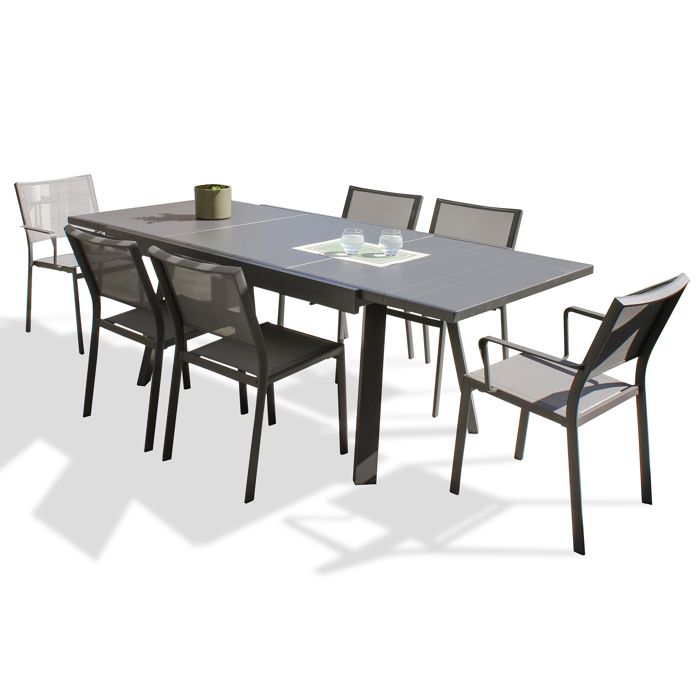 Ensemble repas de jardin 6 places en aluminium - Gris anthracite - STOCKHOLM Ensemble repas de jardin 6 places en aluminium - Gris anthracite - STOCKHOLM