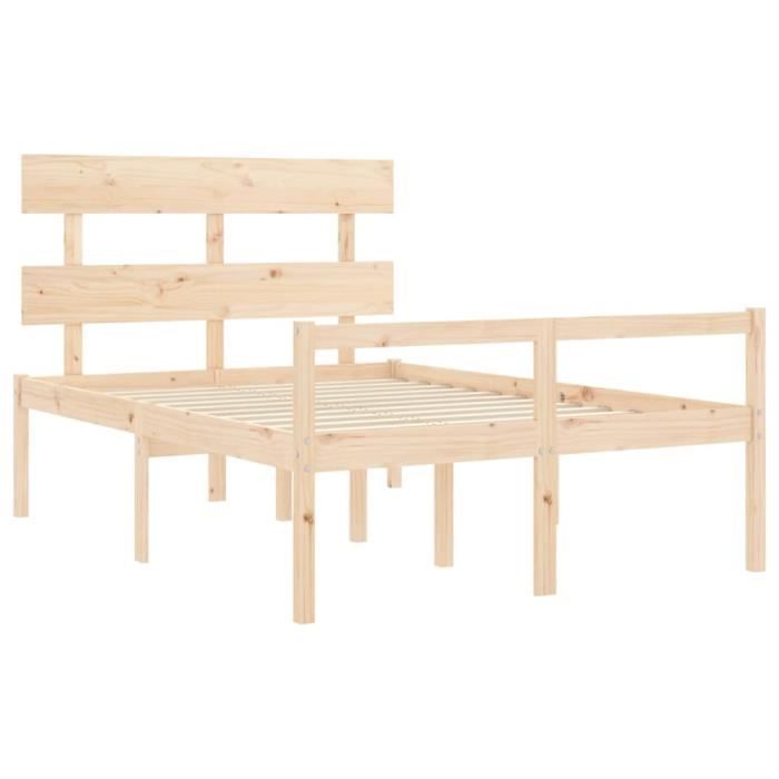 cadre de lit en bois massif 140x190 cm - drfeify - a3195331 hb012 - style campagne - hauteur libre 35 cm