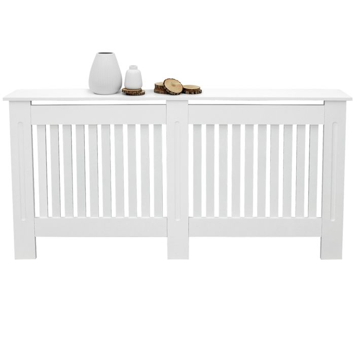 ECD Germany Cache-Radiateur Chauffage Moderne - 152x19x82cm - Blanc Étagère en Bois MDF Housse Décorative Robuste Maison ECD Germany Cache-Radiateur Chauffage Moderne - 152x19x82cm - Blanc Étagère en Bois MDF Housse Décorative Robuste Maison