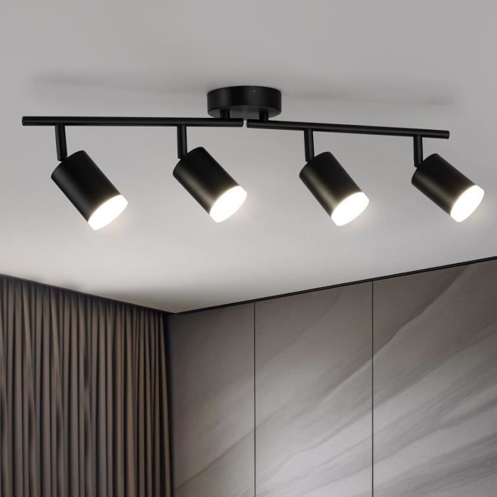 Plafonnier LED 2 Spots Orientables KYOTECH - Noir Mat GU10 - Pour Salon, Cuisine, Salle De Bain