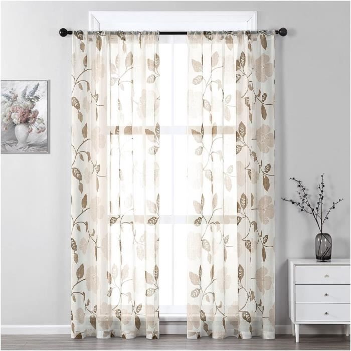 Rideaux De Cuisine Semi-transparents WhizNook - Lot De 2 Voilages Blancs 63,5x91,5 Cm - Pour Fenêtres Salon Et Chambre