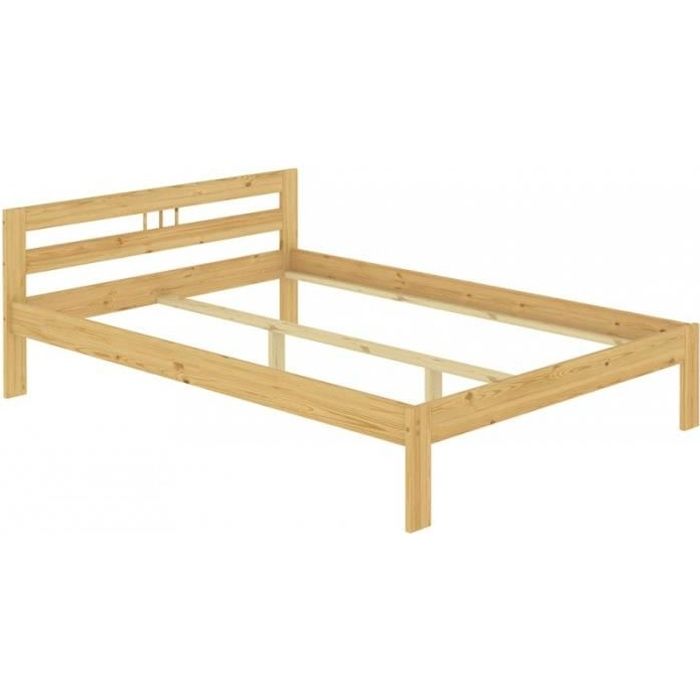 lit adulte en pin naturel 140x200 cm - erst-holz - campagne - bois massif - sans sommier ni matelas