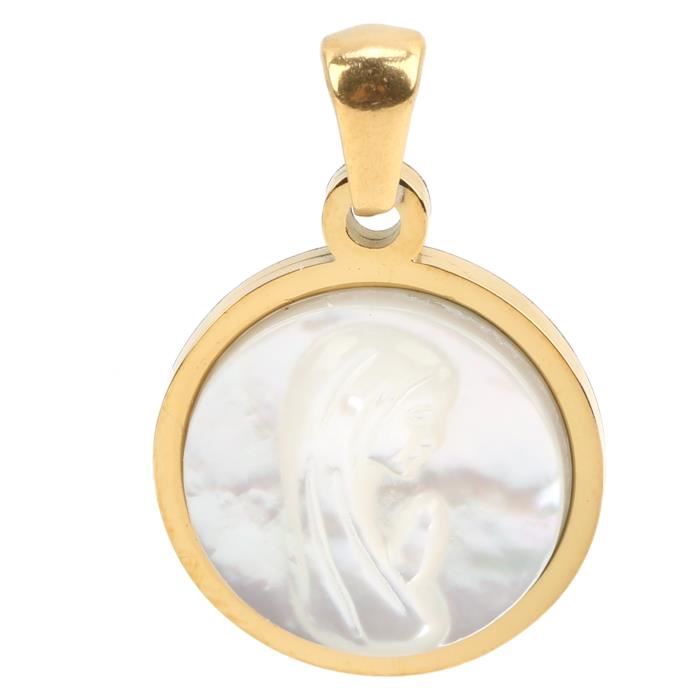 Collier Médaille Vierge Marie – Plaqué Or Jaune 750/1000, Chaîne 41-45cm, Neuf