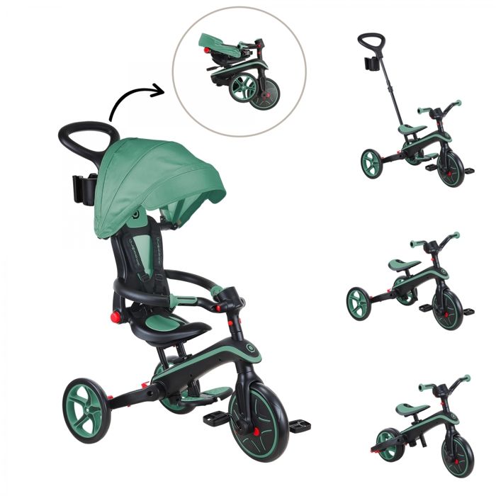 Globber - Tricycle EXPLORER 4-en-1 Évolutif & Pliable - Vert Olive
