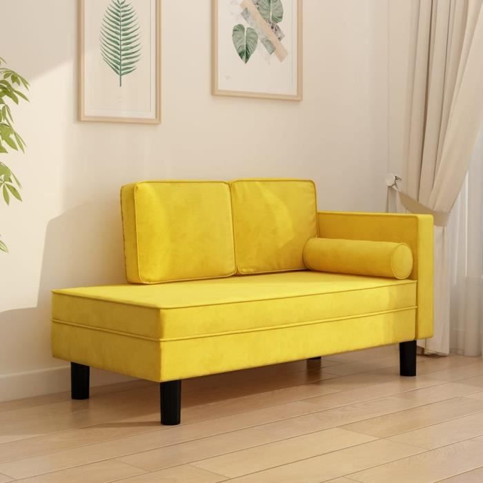 Canapé droit 2 places Jaune Velours Pas cher