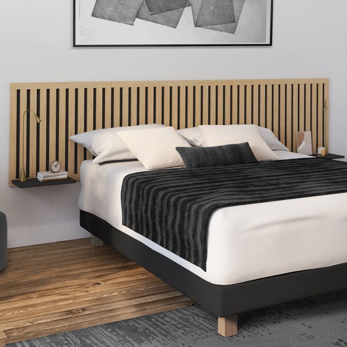 IDMarket - Tête de lit Suspendue 5 Larges Lattes Nina 240 cm Bois