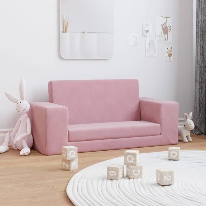 Canapé 2 Places Pour Enfants En Peluche Rose - Doudou Et Confort | 94x34x48 Cm