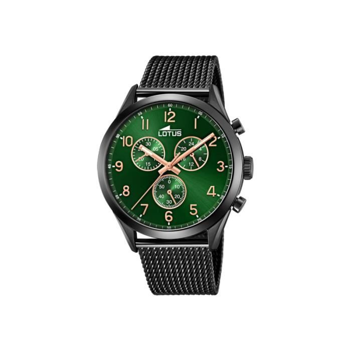 Montre LOTUS 18639/E Chronographe Acier Milanais Étanchéité 5 ATM Cadran Vert Noir