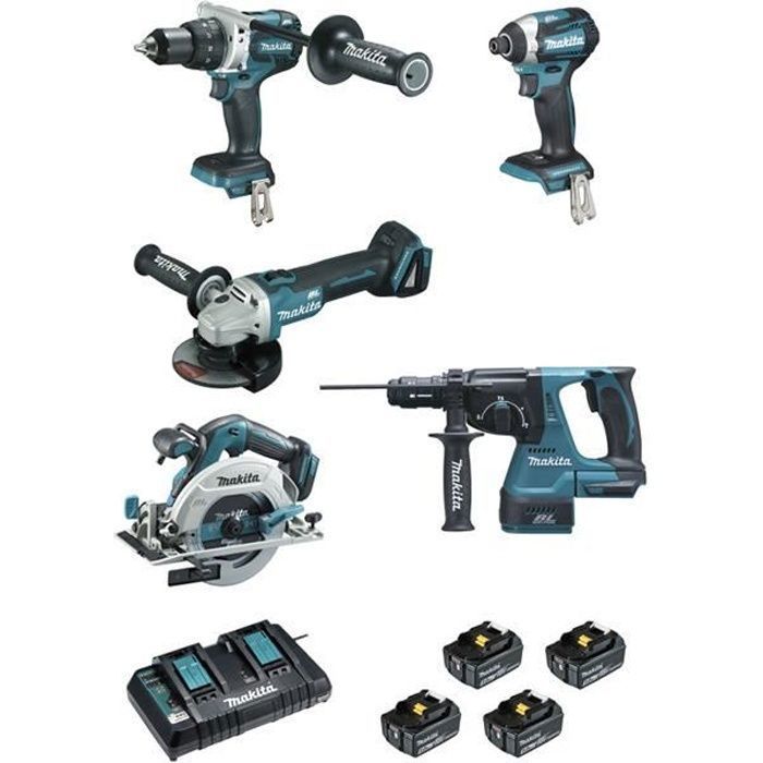 Pack Makita 5 outils 18V 4x 5Ah DLX5038PTJ