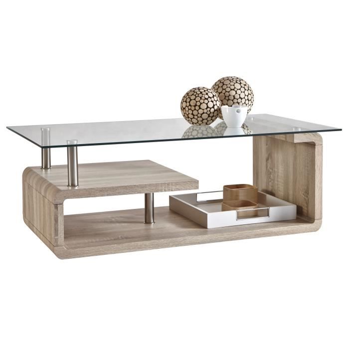 Table Basse Contemporaine Rectangulaire Bois Verre Hector