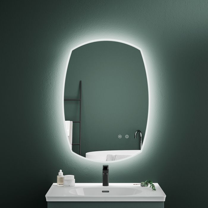 Mondeer Miroir de Salle de Bain avec LED, Miroir de Maquillage Rétroéclairé Mural, Fonction de Désembuage, Lumière Réglable,50×70cm