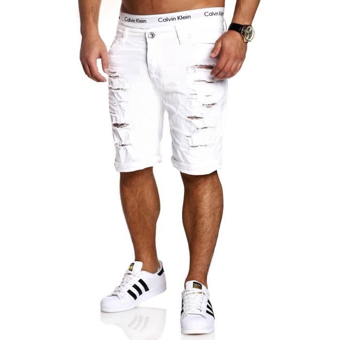 Blanc Bermuda Homme multipoches Short plage mode Garçon Pantacourt sport  trou aux genoux sans ceintures Blanc - Cdiscount Prêt-à-Porter