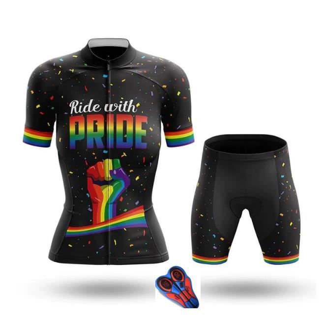 Ride With Pride Maillot Cyclisme Tenue de Cycliste Femme Manches Courte Ete Cuissard a Velo Route GEL VTT Equipe Pro c309 Cdiscount Sport
