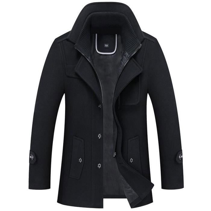 Manteau en laine pour homme Automne Hiver Noir Noir Cdiscount