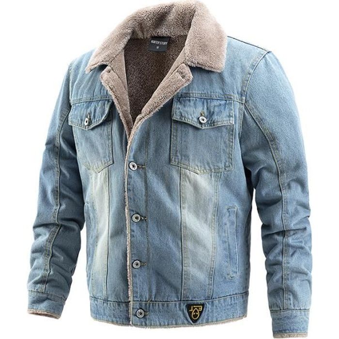 Fourrure Épaissir Veste Homme Hiver Marque Luxe Manteau Homme Slim Blouson  Jean Pour Hommes