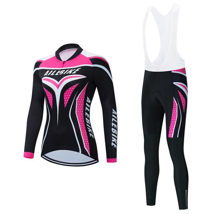 Tenue Cyclisme Femme Manches Longues + Cuissard 3D Gel – Respirant, Séchage Rapide – VTT, Route, Fitness