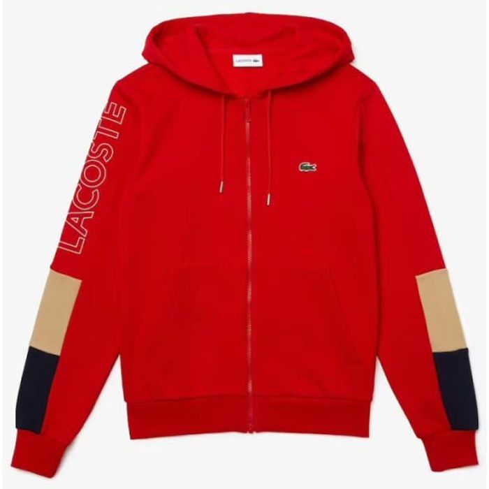 Sweatshirt Lacoste zippe a capuche en molleton color block Rouge Cdiscount Pret a Porter