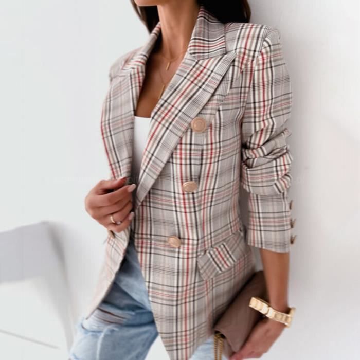 Veste Blazer carreaux pour femme veste costume manches