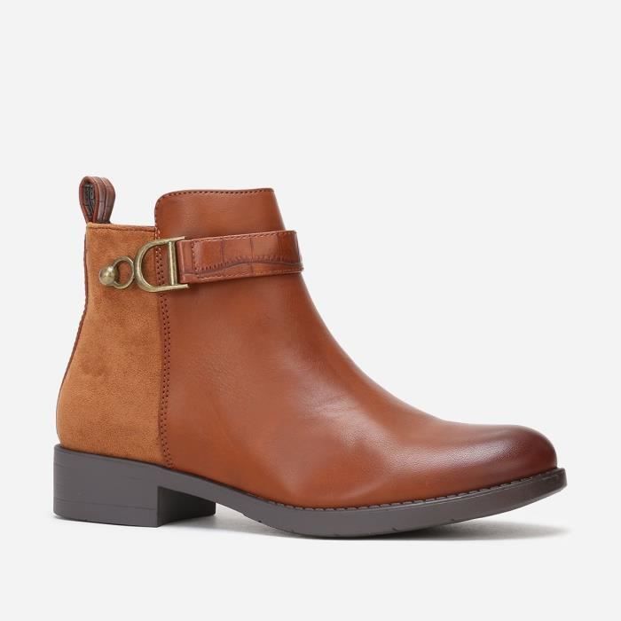 Bottines bi mati res marron d tails croco Marron Cdiscount