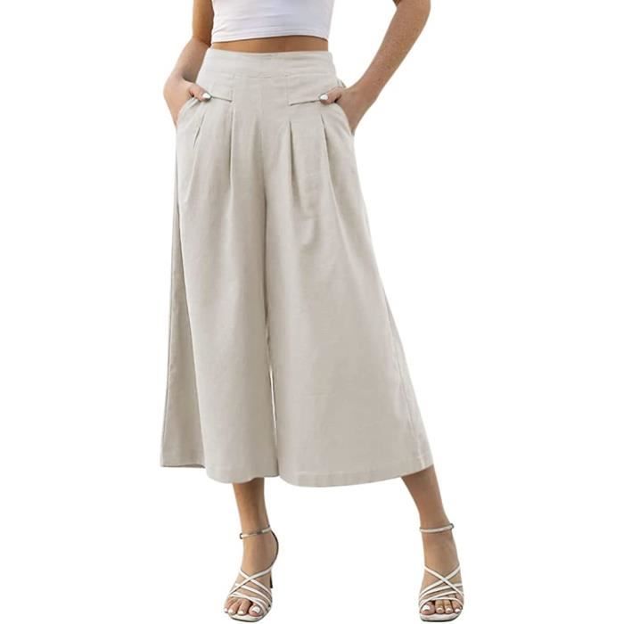 Pantalons Femme Fluide Large Grande Taille Ete Decontractee Pantacourt 7 8 Taille Elastique Fluide Pantalon Ample Leger Chic blanc Blanc Cdiscount Pret a Porter