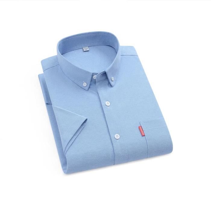 Chemise Oxford Homme Manches Courtes en Coton Col Boutonné Chemisette Couleur Unie Tissu Confortable Gris - Prêt-à-Porter