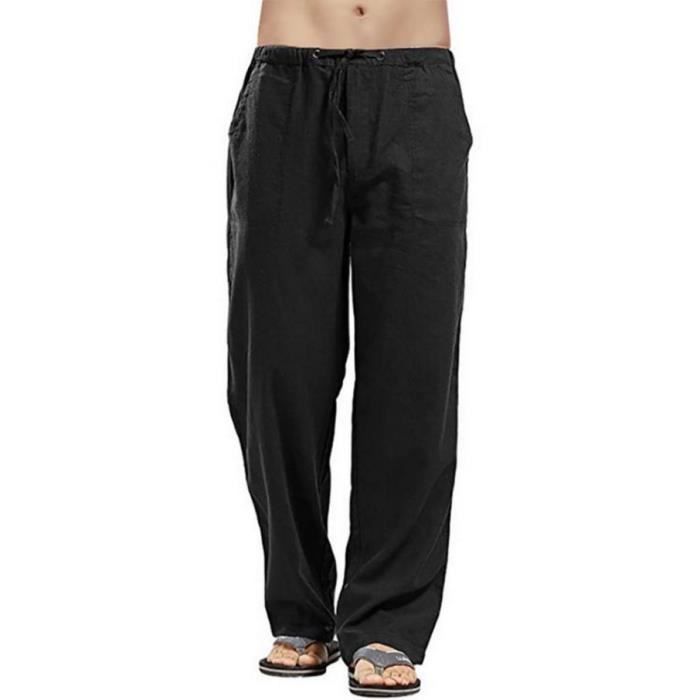 Pantalon Homme Lin & Coton Léger - Taille Élastique, Coupe Détendue, Idéal Pour L'Été, Yoga, Loisirs