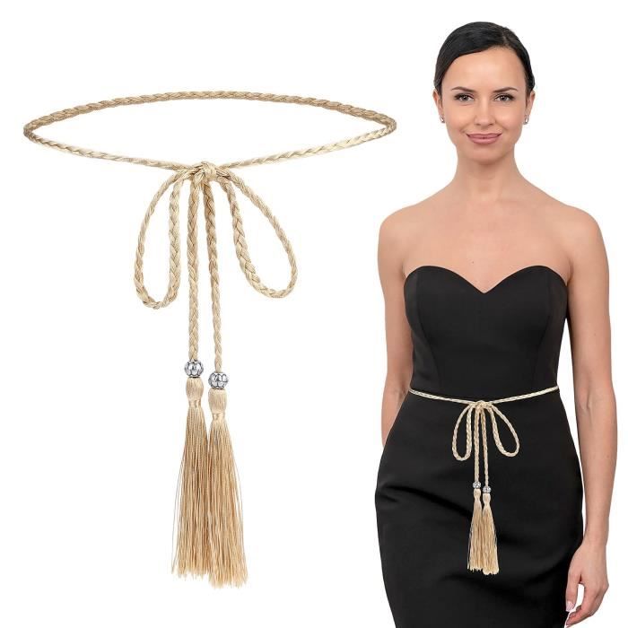 Ceinture Femme Tressee Beige Coton 130 cm avec pompon de 10 cm Beige Cdiscount Pret a Porter