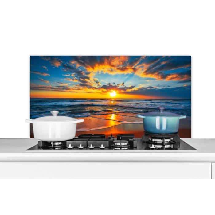 Crédence Cuisine En Verre 100x50 Cm - Motif Paysage Mer Plage, Style Moderne, Blanc Bleu, Neuf
