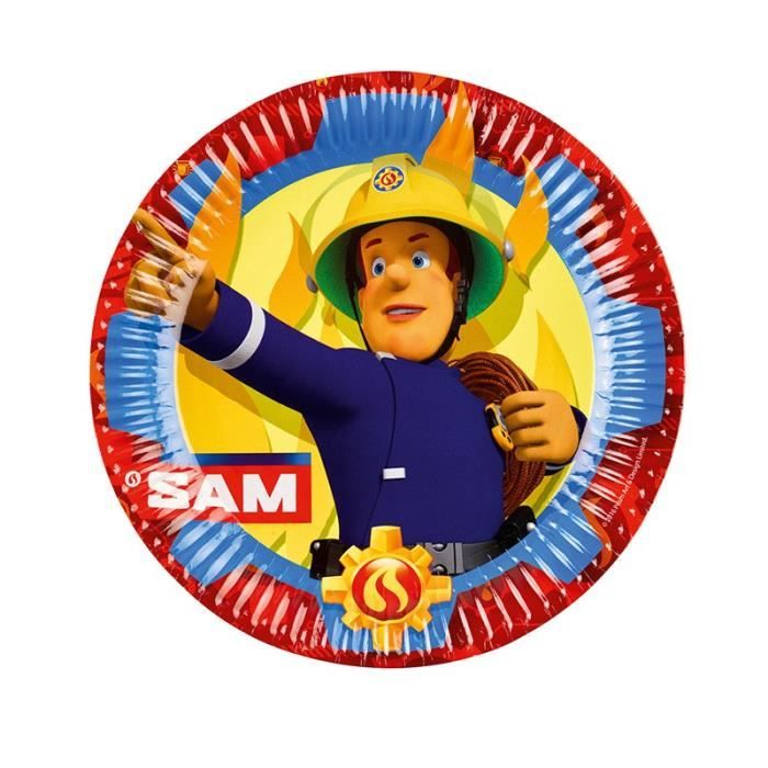 8 Assiettes En Carton Sam Le Pompier A Rouge Bleu Turquoise Ciel Cdiscount Jeux Jouets