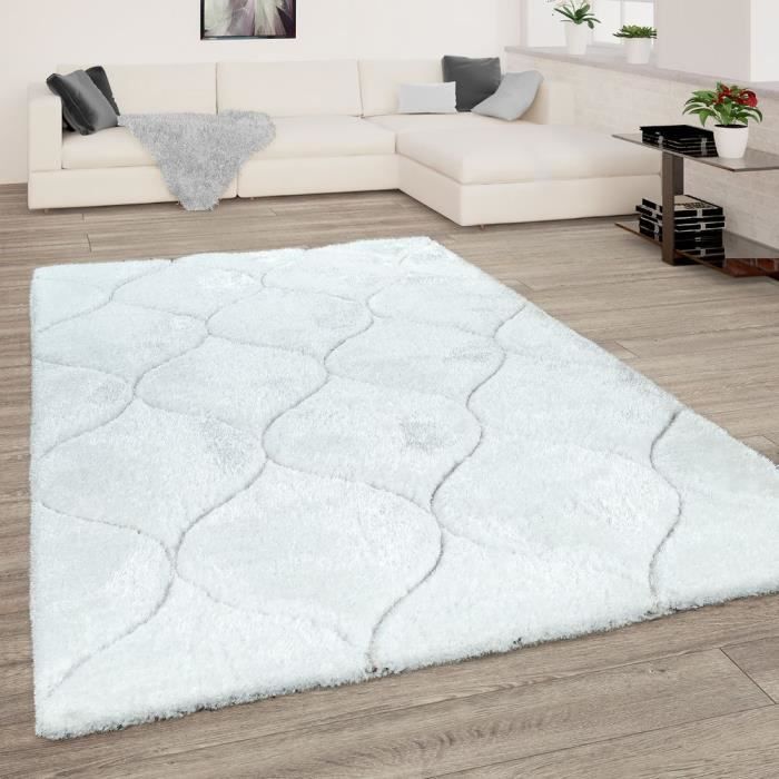 tapis de salon shaggy blanc poils longs doux moelleux design 3d motif vagues 240x330 cm achat vente tapis cdiscount